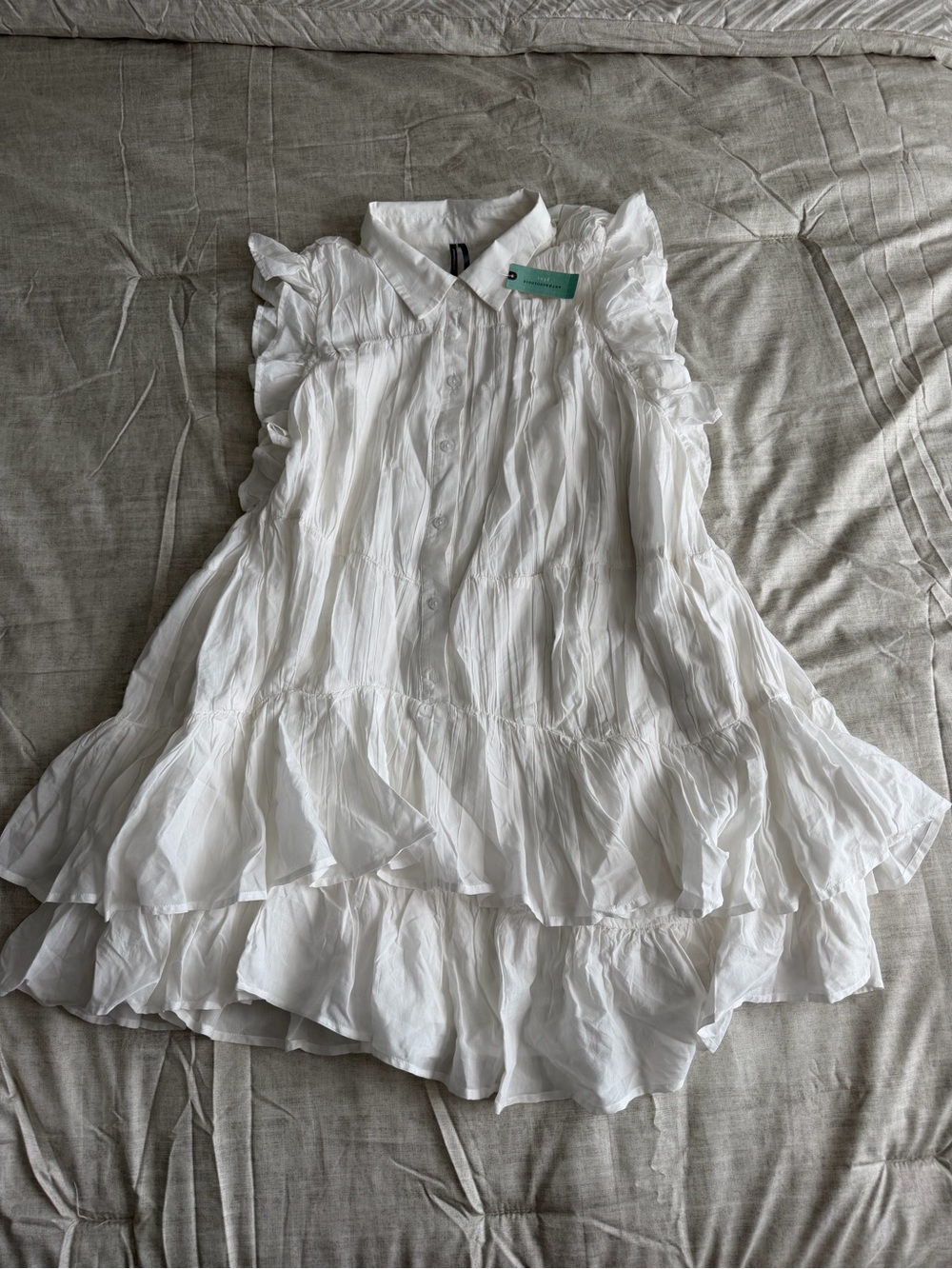 NWT Anthropologie Plus White Ruffle Tiered Mini Dress (2X)